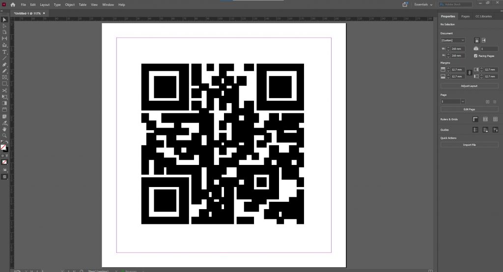 A finished QR code inside the Indesign interface
